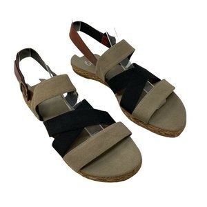 Castaner Sandals Flats 38 7.5 Slingback Espadrille Shoes Black Brown Open Toe